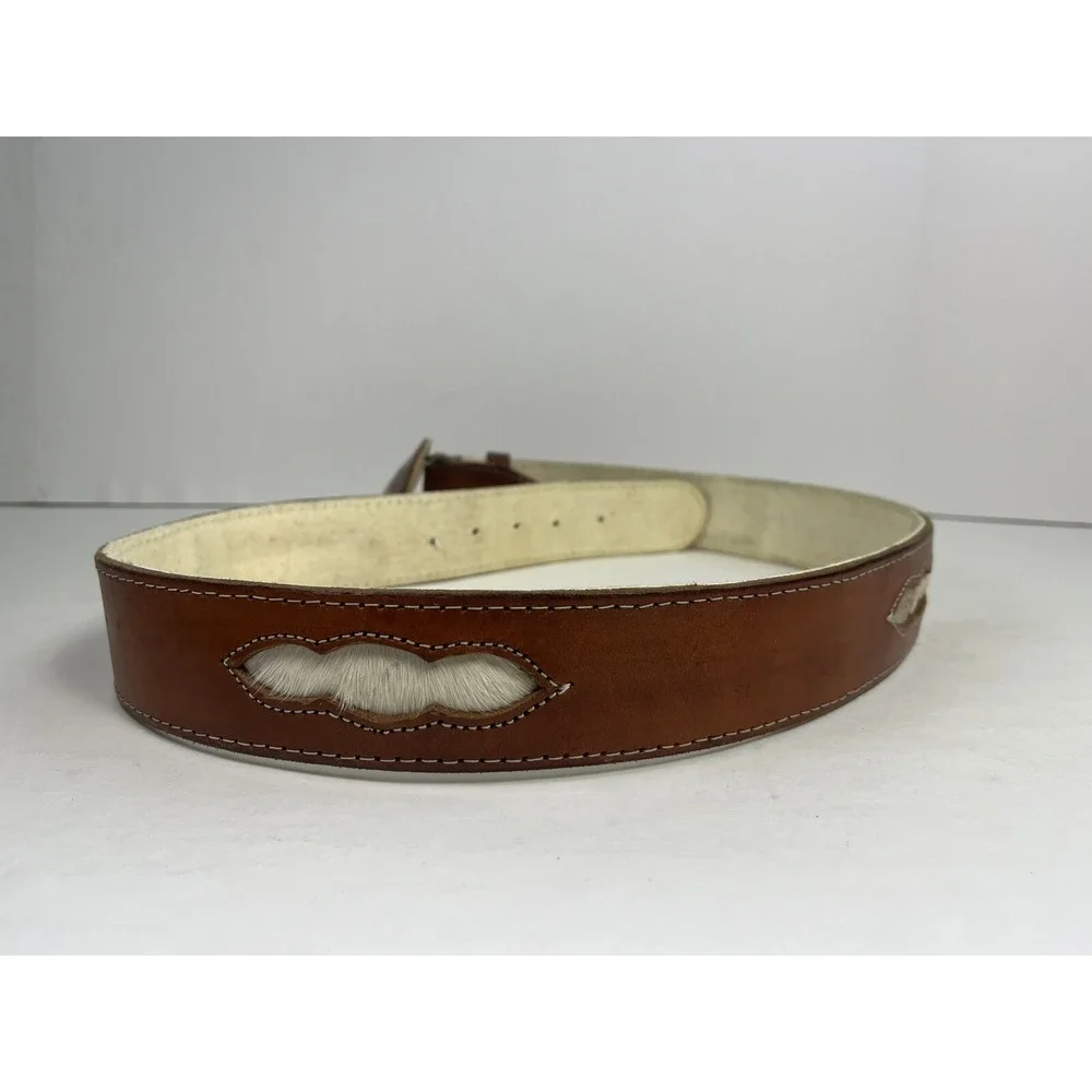 Brown Leather Belt w/ Fur Calf Hair Western Style Large 1 7/8